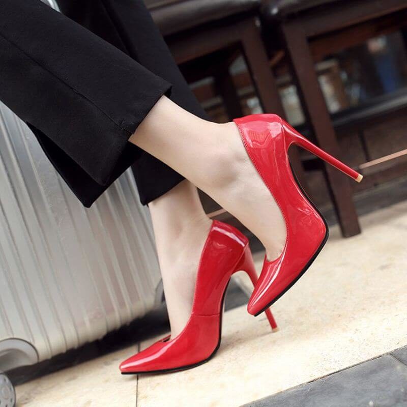 Leather High Thin Heels Pointed Toe Pumps - Image 12