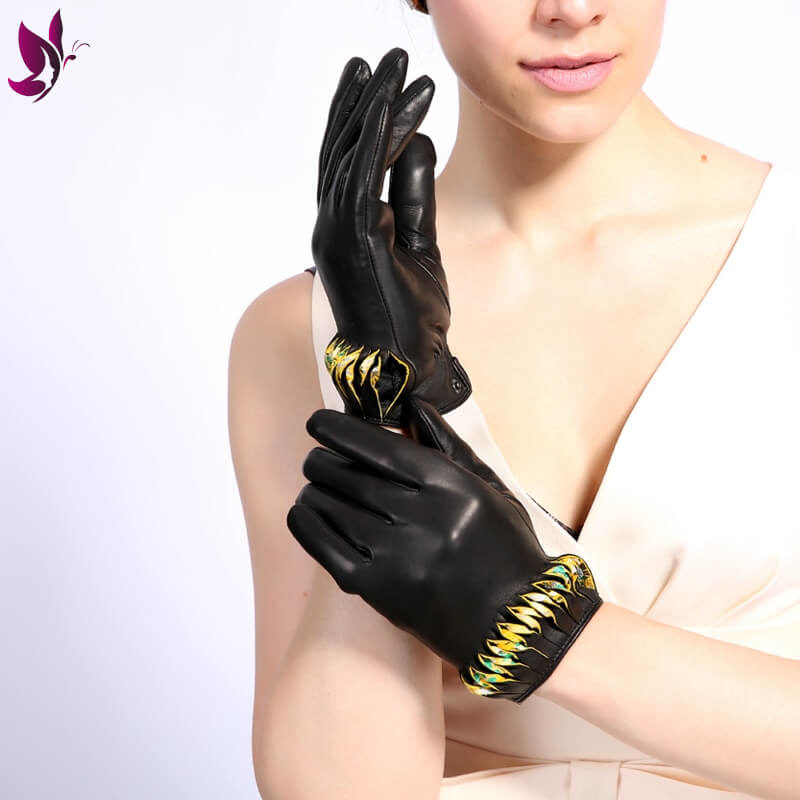 Genuine Leather Paisley Gloves - Image 2